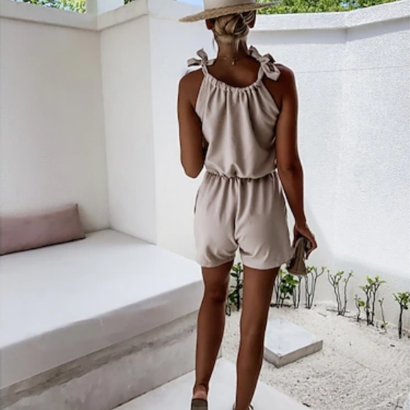 Romper Sand Beige Tie Shoulder Summer Ready - Picture 3 of 7